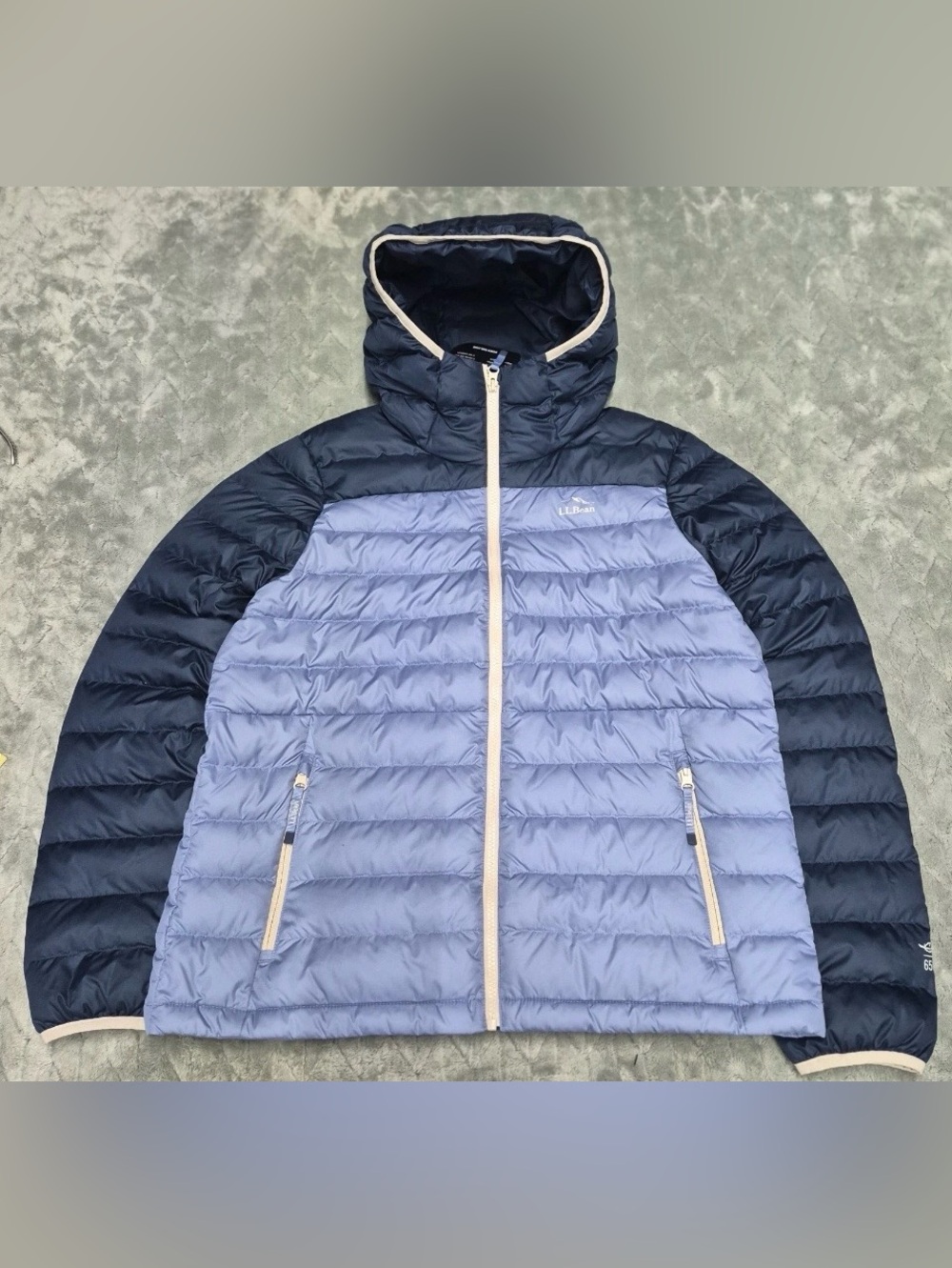 L.L. Bean Two-Tone Navy and Light Blue Hooded Puffer Jacket